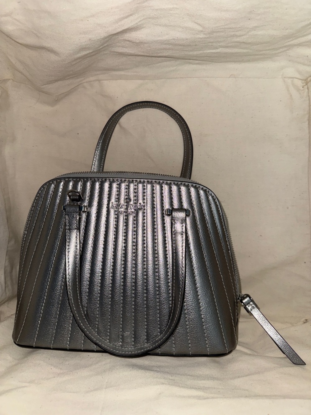 Kate Spade Mini Dome Satchel Metallic Silver Quilted Top-Handle Women's Bag